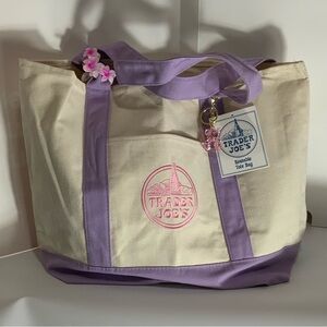 Trader Joe’s Cream & Lavender Large Canvas Tote Bag- Mother’s Day Gift set